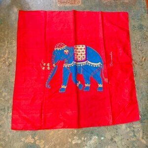 T Shina Shinawatra Elephant Print Thai Silk Scarf Red Designer Textile 35"×36”